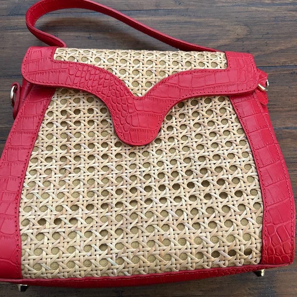 Red and Tan Woven Handbag Made in Tuscany